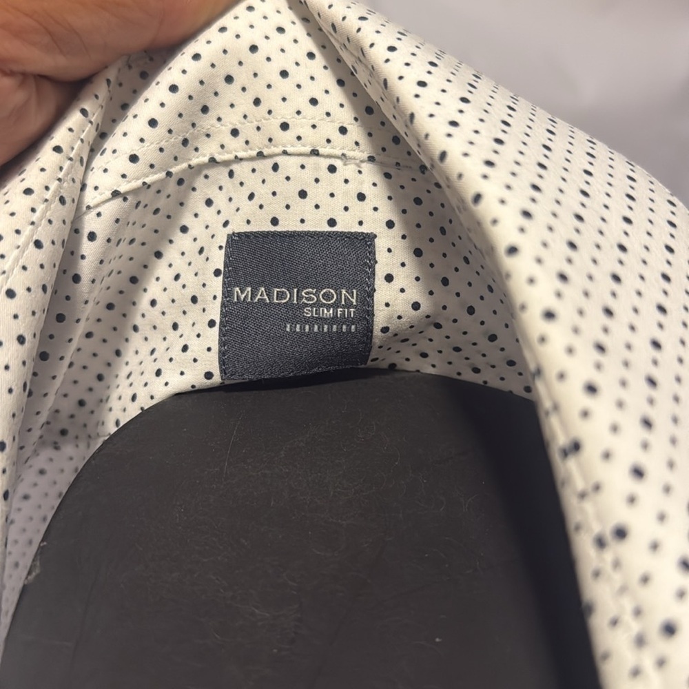 Madison Wht/blk Poker dot Shirt Slim fit XL neck 17.5 sleeves 34/35. EA012 - Picture 3 of 6